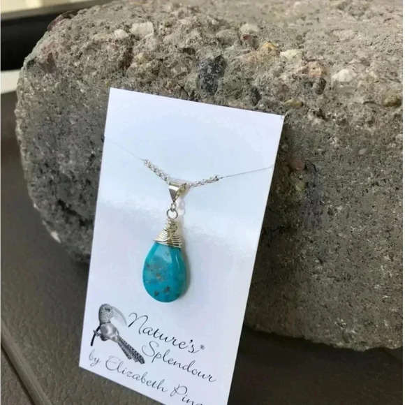 Turquoise Pendant, Blue Pendant , Real Turquoise Gemstones, Matrix Turquoise - Picture 4 of 5